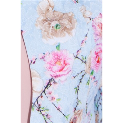 Жакет 701 "Жаккард", голубой/розовые, бежевые цветы
