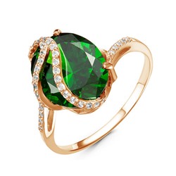 Позолоченное кольцо с фианитом зеленого цвета  138 - п