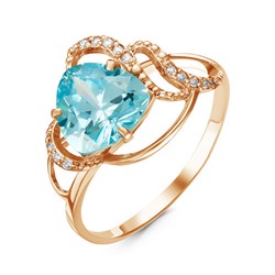 Позолоченное кольцо с фианитом голубого цвета 023 - п