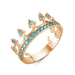 Позолоченное кольцо с фианитами  голубого цвета 322 - п