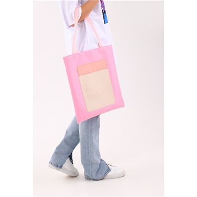 Сумка шоппер с карманом"МИНИМУМ", персиковый цвет, 40*35см