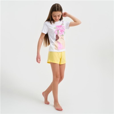 Пижама детская для девочки KAFTAN "Selfie", рост 146-152, белый/желтый