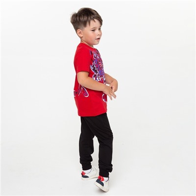Комплект для мальчика (футболка, брюки), цвет красный/чёрный МИКС, рост 122-128 см