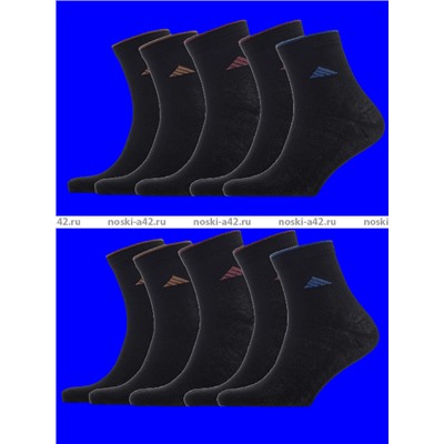 5 ПАР - Золотая игла носки мужские укороченные спортивные с-1010 с лайкрой черные