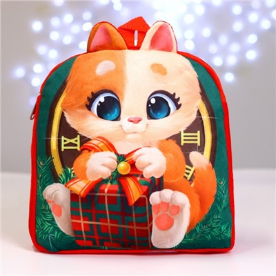 Рюкзак детский плюшевый «Котик с подарком», 24×24 см