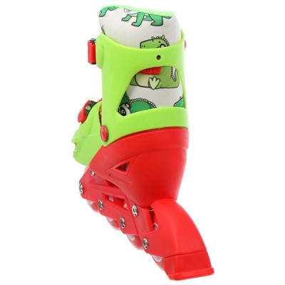 Роликовые коньки раздвижные, р. 30-33, колёса PVC 64 мм, пластиковая рама, цвет красный/зелёный