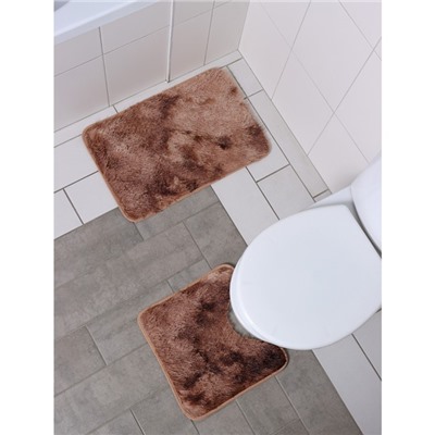 Набор ковриков для ванной и туалета Доляна «Пушистик», 2 шт: 38×40, 40×60 см, цвет бежево-коричневый