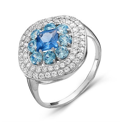 Серебряное кольцо с голубыми фианитами 056