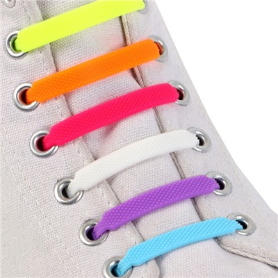 Набор шнурков для обуви, 6 шт, силиконовые, плоские, разноразмерные, 7 мм, 7,5 см, цвет «радужный»