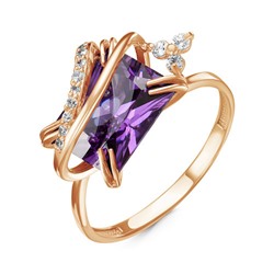 Позолоченное кольцо с фианитом фиолетового цвета 189 - п
