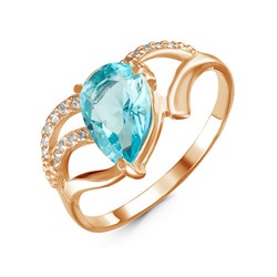 Позолоченное кольцо с фианитом голубого цвета 821 - п