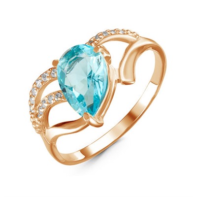 Позолоченное кольцо с фианитом голубого цвета 821 - п