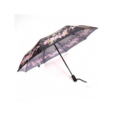Зонт женский ТриСлона-880/L 3880,  R=55см,  суперавт;  8спиц,  3слож,  беж/черный  (цветы)  234667