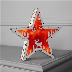 Фигура дерев. "Звезда Олень", 22х22х4 см, AАA*2 (не в компл.), 6 LED, красный фон