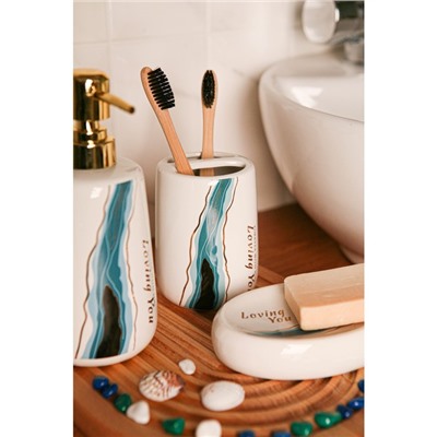 Набор аксессуаров для ванной комнаты SAVANNA «Малахит», 4 предмета (мыльница, дозатор для мыла, 2 стакана), цвет белый
