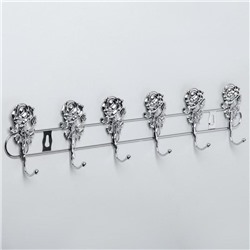 Вешалка настенная на 6 крючков Доляна «Розы», 42×8,9×3,3 см, цвет серебряный