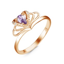 Позолоченное кольцо с фианитом фиолетового цвета 030 - п