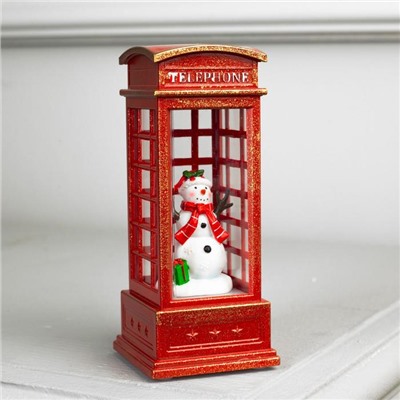 Фигура свет. "Снеговик в телефонной будке", 12.5х5.3х5.3 см, 1 LED, 3хAG13, Т/БЕЛЫЙ