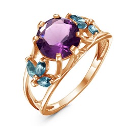 Позолоченное кольцо с фиолетовым фианитом  - 541 - п