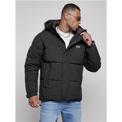 Куртка молодежная мужская зимняя с капюшоном черного цвета 8356Ch