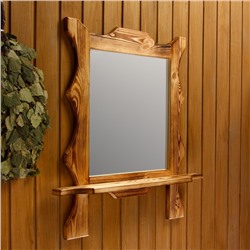 Зеркало резное "Квадрат" с полкой, обожжённое, 53×53×15 см