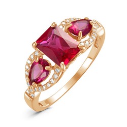 Позолоченное кольцо с фианитами цвета рубин 106 - п