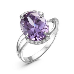 Серебряное кольцо с фианитом фиолетового цвета - 024 - распродажа