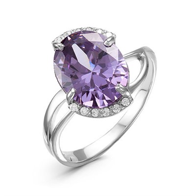 Серебряное кольцо с фианитом фиолетового цвета - 024 - распродажа