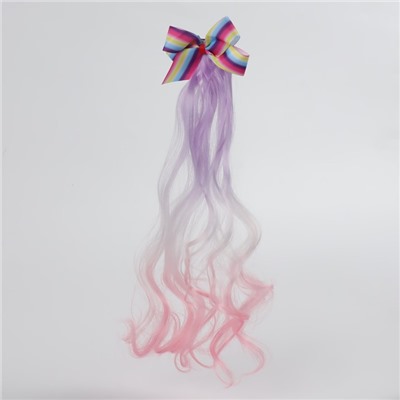 Локон накладной «Бантик», кудрявый волос, на заколке, 32 см, цвет сиреневый/пепельный/розовый