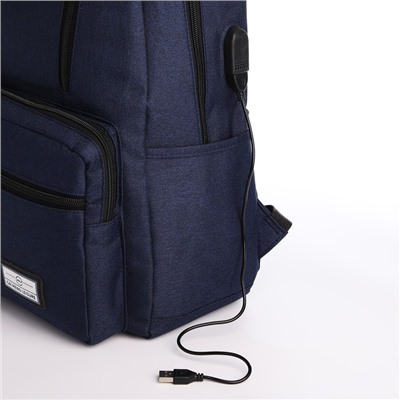 Рюкзак школьный из текстиля на молнии, 5 карманов, USB, цвет синий
