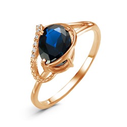 Позолоченное кольцо с фианитом синего цвета 026 - п