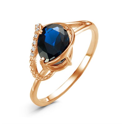 Позолоченное кольцо с фианитом синего цвета 026 - п