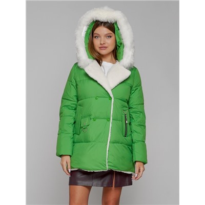 Куртка зимняя женская модная с мехом зеленого цвета 133120Z