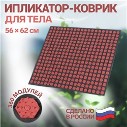 Ипликатор-коврик, основа спанбонд, 360 модулей, 56 × 62 см, цвет тёмно-серый/красный