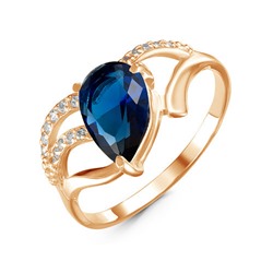 Позолоченное кольцо с синим фианитом 821 - п