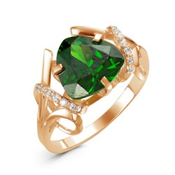 Позолоченное кольцо с фианитом зеленого цвета 043 - п   1