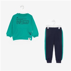 Костюм для мальчика (свитшот, брюки), цвет зелёный/темно-синий, рост 92 см