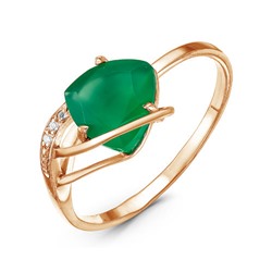 Позолоченное кольцо с зеленым агатом 690 - п