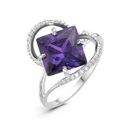 Серебряное кольцо с фиолетовым фианитом  - 025 - распродажа