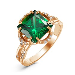 Позолоченное кольцо с фианитом зеленого цвета 015  - п
