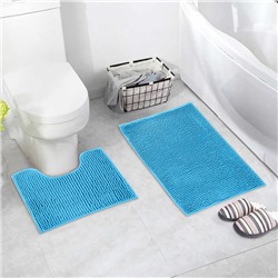 Набор ковриков для ванной и туалета 2 шт 40х50, 50х80 см "Букли" цвет синий