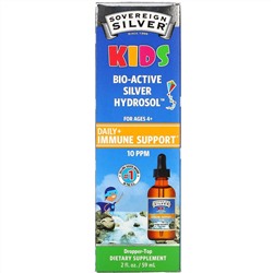 Sovereign Silver, Bio-Active Silver Hydrosol, поддержка иммунитета, для детей от 4 лет, 10 част./млн, 59 мл (2 жидк. унции)
