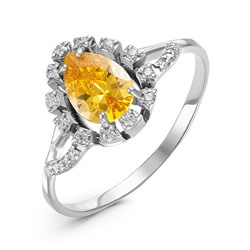 Серебряное кольцо с фианитом желтого цвета - 021 - распродажа