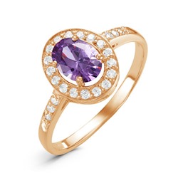 Позолоченное кольцо с фианитом фиолетового цвета - 001 - п