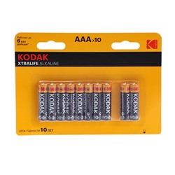 Батарейка алкалиновая Kodak Xtralife, AAA, LR03-10BL, 1.5В, блистер, 10 шт.