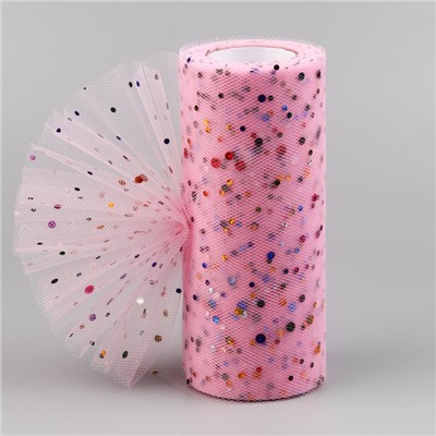 Фатин с разноцветными блёстками, 15 см, 11 ± 1 г/кв.м, 23 ± 1 м, цвет розовый №8