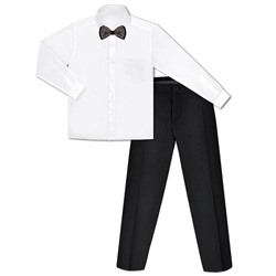 Школьный комплект для мальчика с белой рубашкой, галстуком бабочкой и черными брюками