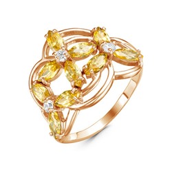 Позолоченное кольцо с фианитами желтого цвета 002 - п