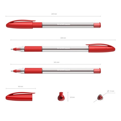Ручка шариковая ErichKrause U-109 Classic Stick&Grip, узел 1.0 мм, грип, чернила красные