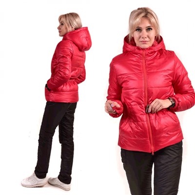 Костюм утепленный женский из курточной ткани, цвет -красный